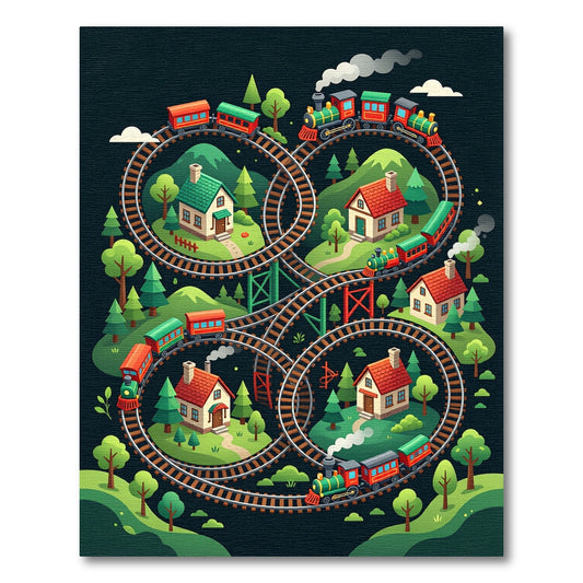 Whimsical Train Loop Village Forest Rug