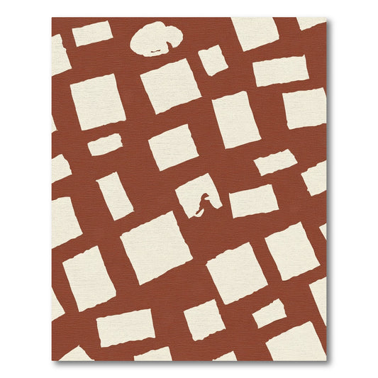Terracotta White Abstract Squares Rug