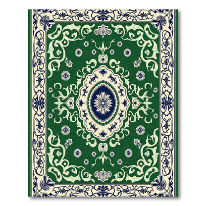 Deep Emerald Floral Medallion Border Rug