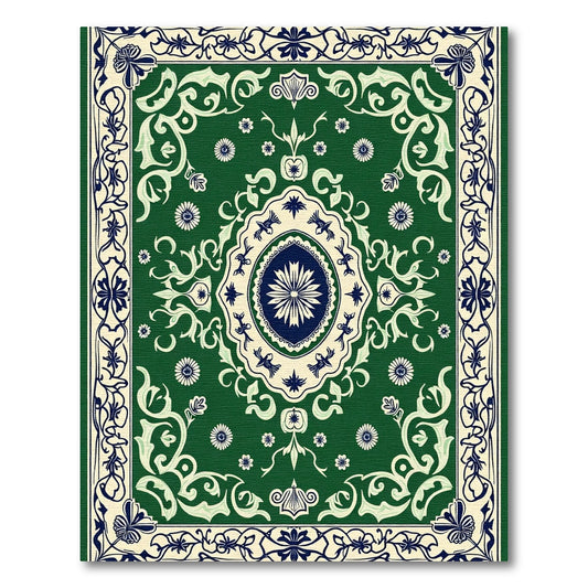 Deep Emerald Floral Medallion Border Rug