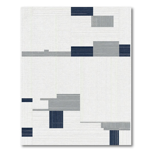 Modern Minimalist Navy Gray Blocks Rug