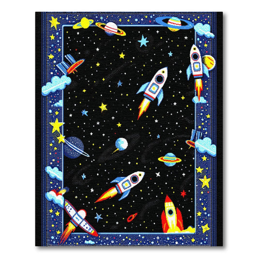 Whimsical Rockets Stars Planets Rug