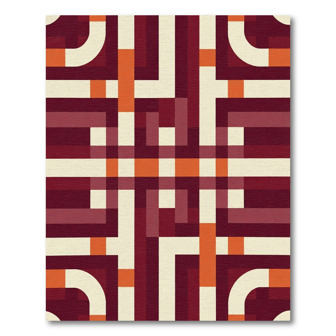 Deep Red Cream Abstract Line Art Rug
