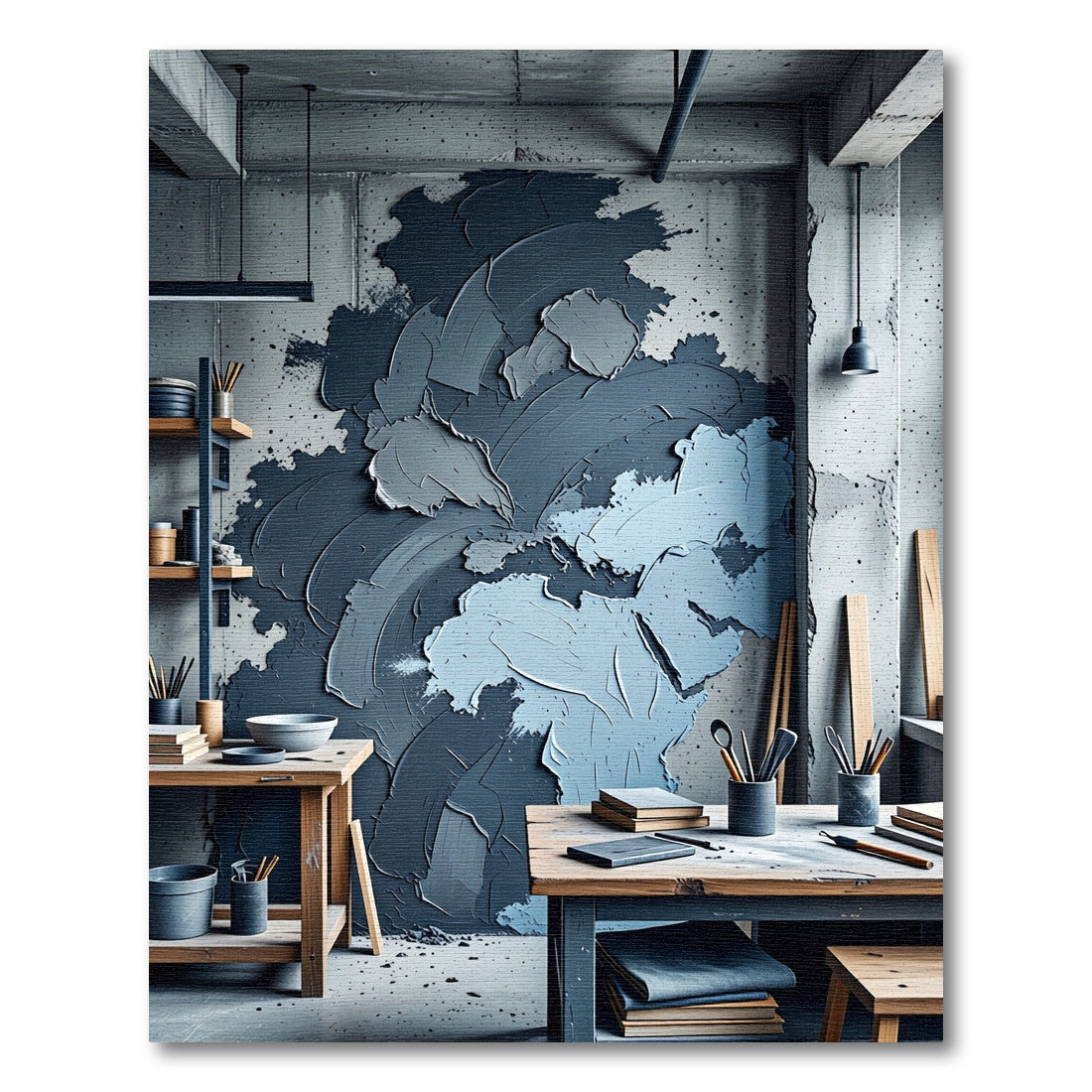 Textured Gray Blue Abstract Swirl Rug
