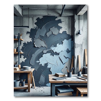 Textured Gray Blue Abstract Swirl Rug