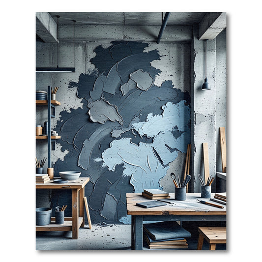 Textured Gray Blue Abstract Swirl Rug