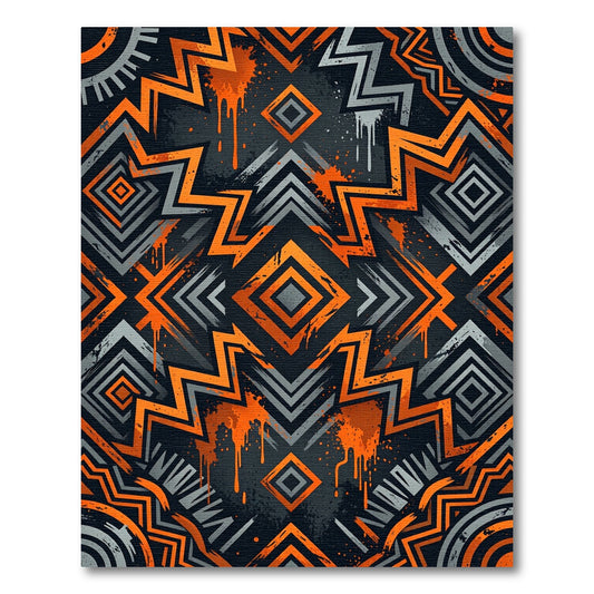Bold Orange Gray Geometric Graffiti Rug