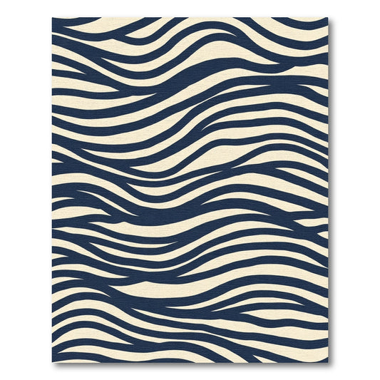 Navy Cream Contemporary Wavy Stripes Rug