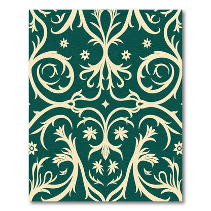 Cream Swirl Scrolling Floral Emerald Rug