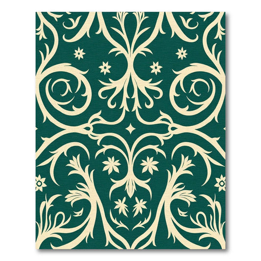 Cream Swirl Scrolling Floral Emerald Rug