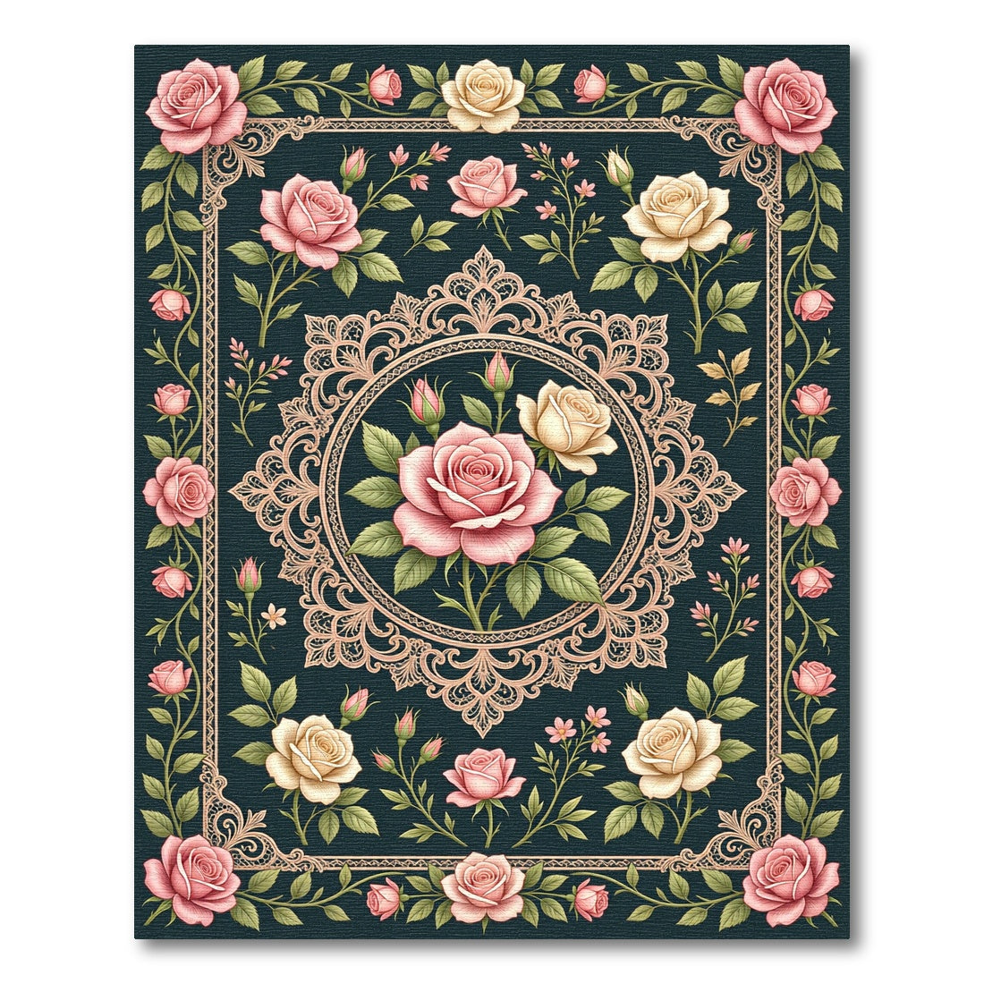 Vintage Blush Pink Rose Lace Rug