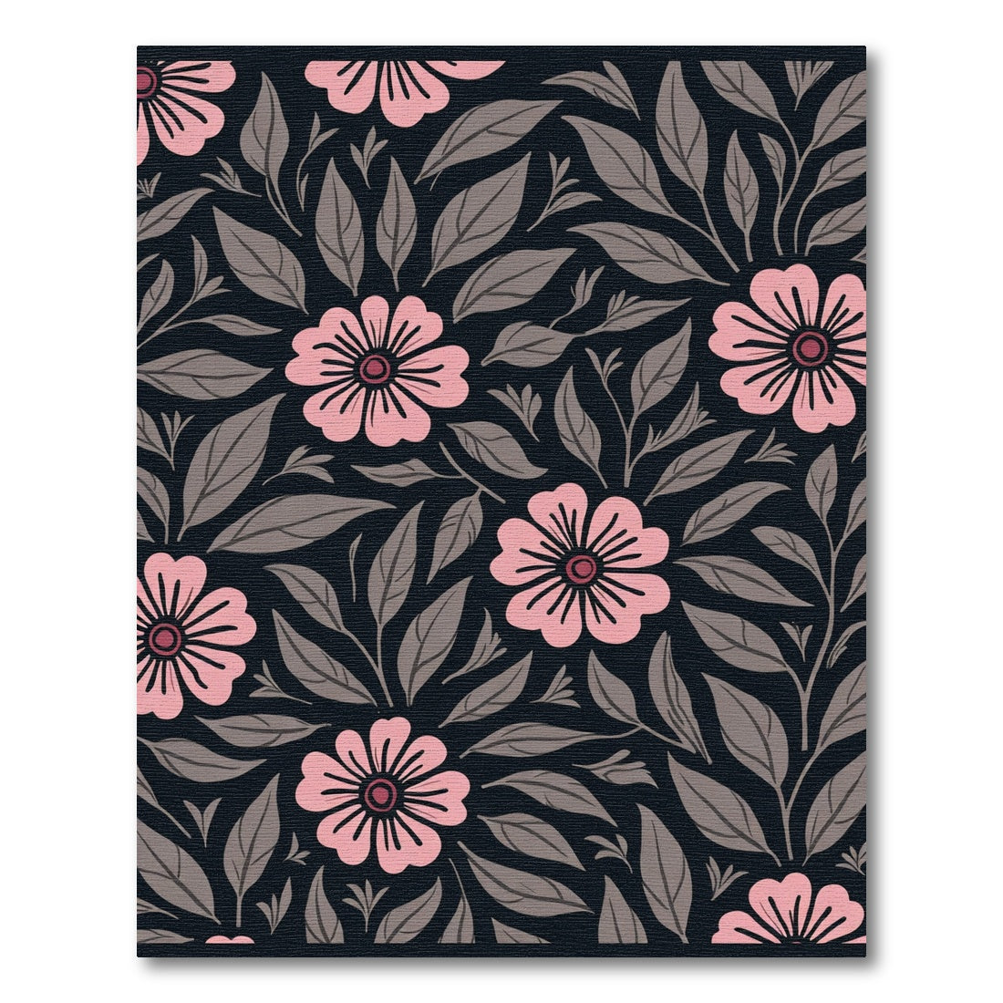 Pink Floral Dark Woodland Garden Rug