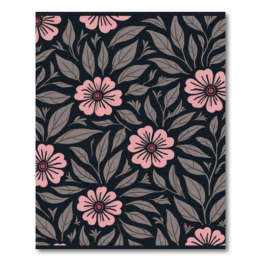 Pink Floral Dark Woodland Garden Rug