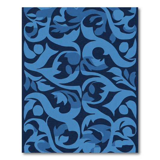 Deep Blue Scrolling Floral Rug