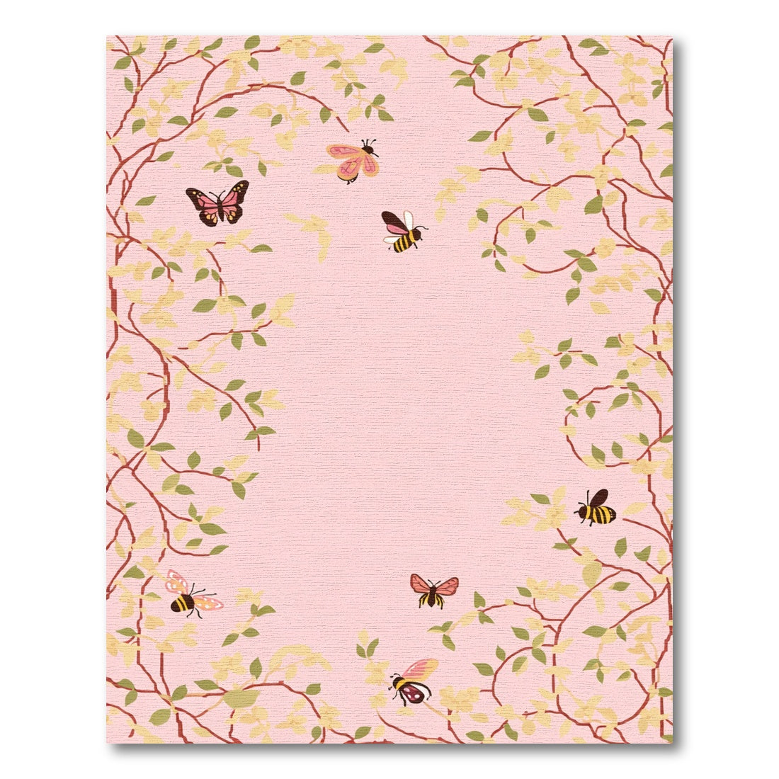 Whimsical Pink Butterfly and Bee Garden Rug