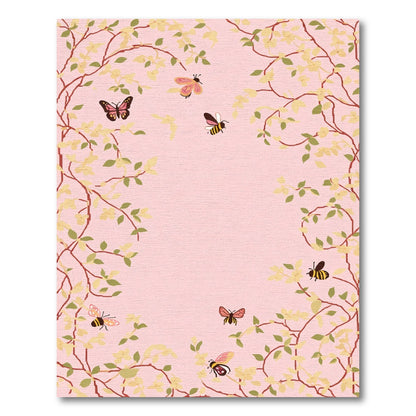 Whimsical Pink Butterfly and Bee Garden Rug