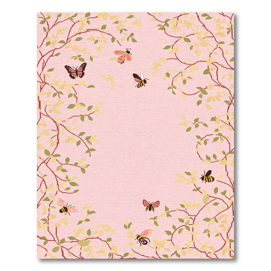 Whimsical Pink Butterfly and Bee Garden Rug