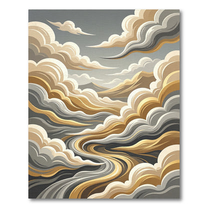 Golden Cream Swirling Cloudscape Rug