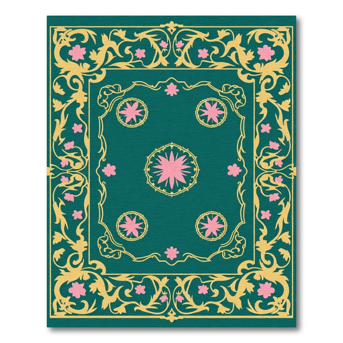 Teal Gold Pink Floral Medallion Rug