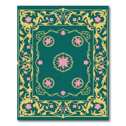 Teal Gold Pink Floral Medallion Rug