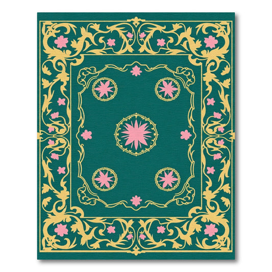 Teal Gold Pink Floral Medallion Rug