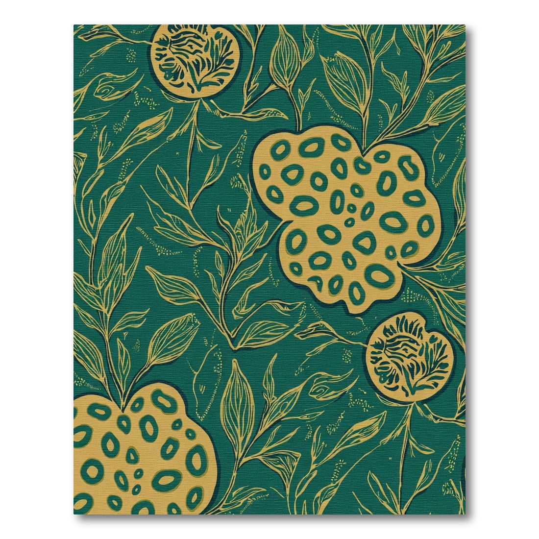 Emerald Green Botanical Fruit Medallion Rug