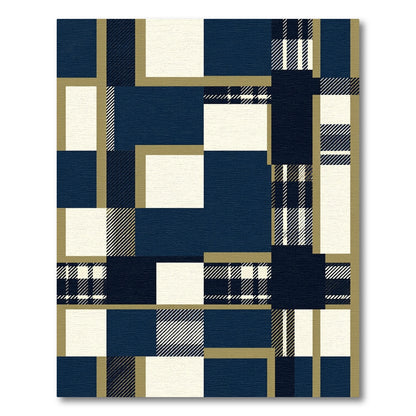 Navy and Cream Plaid Grid Area Rug