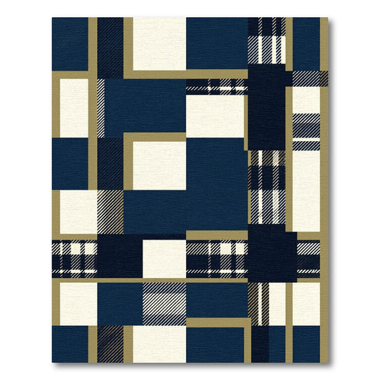 Navy and Cream Plaid Grid Area Rug