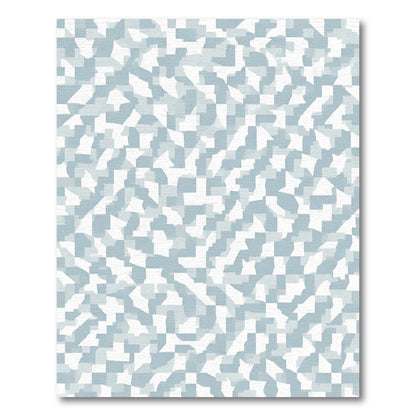 Abstract White Blue Fragmented Squares Rug