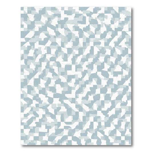 Abstract White Blue Fragmented Squares Rug