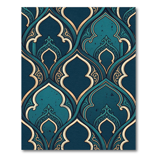 Teal Archway Scroll Ornate Tapestry Rug