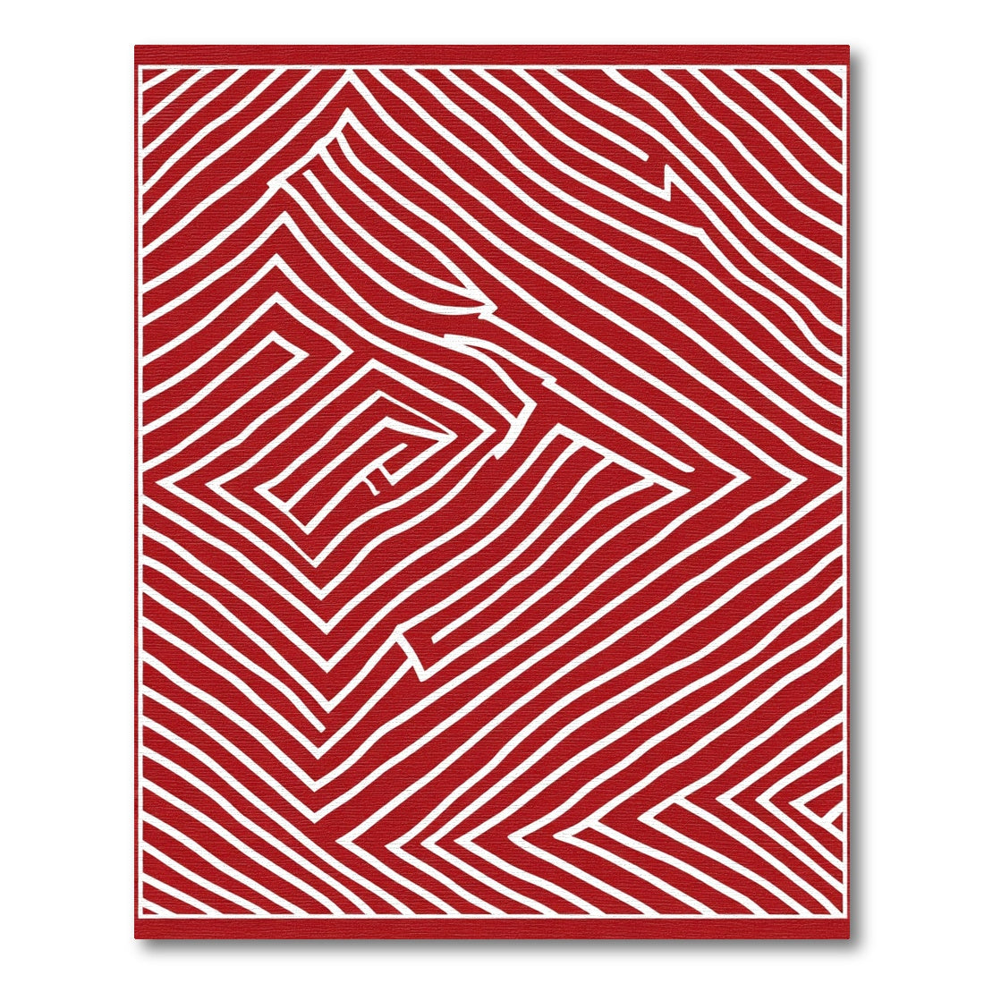 Crimson White Wavy Geometric Abstraction Rug