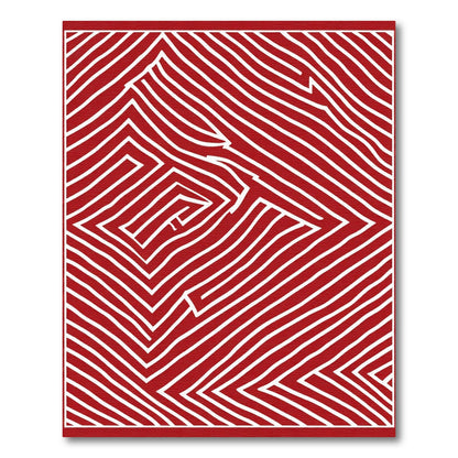 Crimson White Wavy Geometric Abstraction Rug