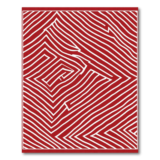 Crimson White Wavy Geometric Abstraction Rug