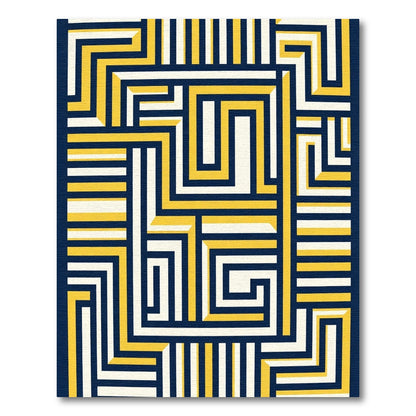Navy Yellow White Geometric Labyrinth Rug