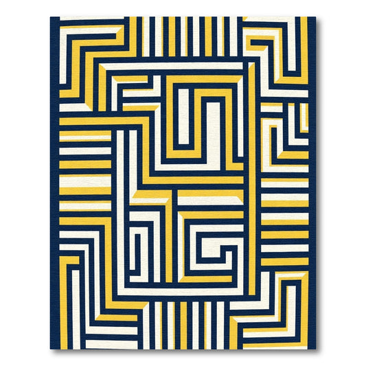 Navy Yellow White Geometric Labyrinth Rug