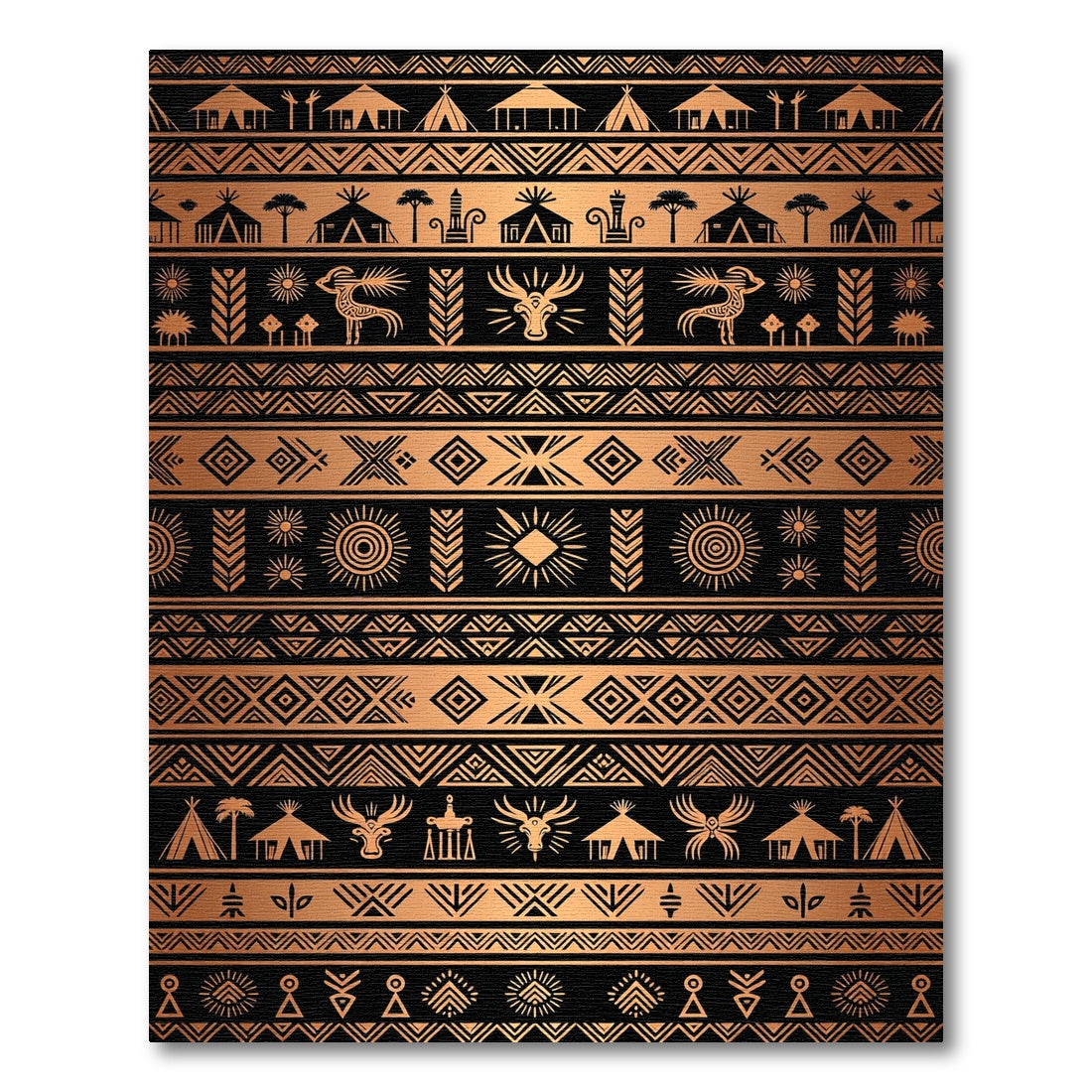 Copper Black Tribal Ethnic Geometric Art Rug