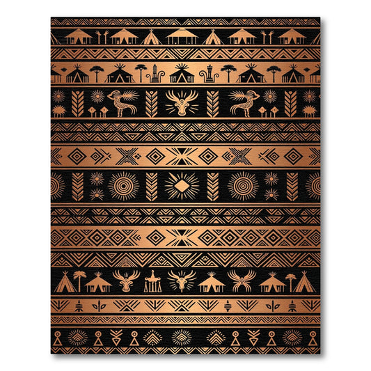 Copper Black Tribal Ethnic Geometric Art Rug