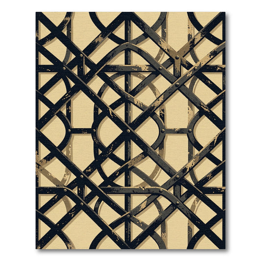Industrial Black Geometric Intersecting Lattice Rug