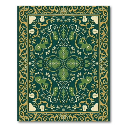 Emerald Green Golden Animal Foliate Rug