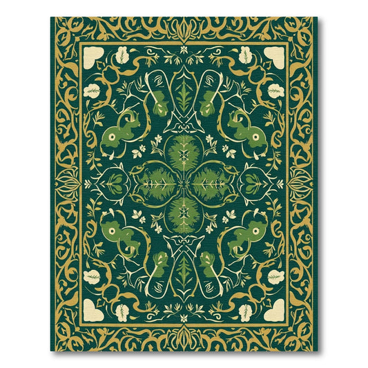 Emerald Green Golden Animal Foliate Rug