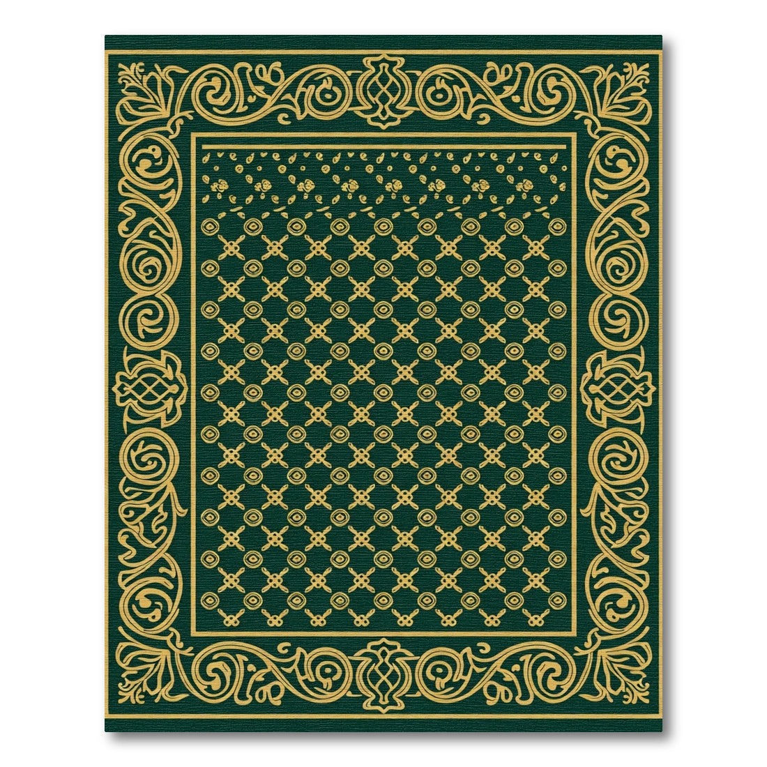 Ornate Emerald Gold Geometric Border Rug
