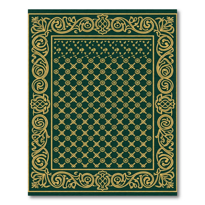 Ornate Emerald Gold Geometric Border Rug