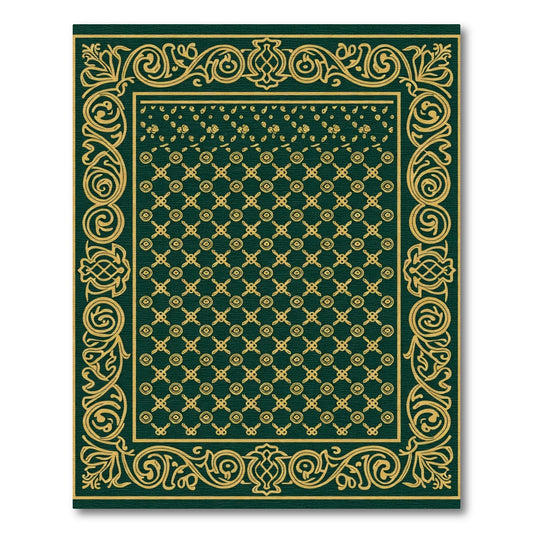Ornate Emerald Gold Geometric Border Rug