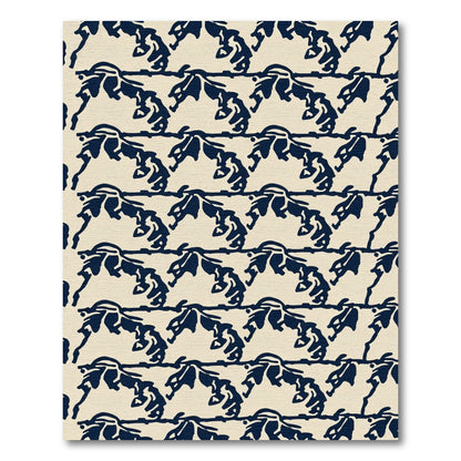 Navy Blue Abstract Horse Run Motif Rug