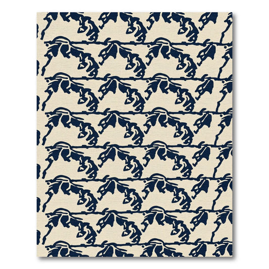 Navy Blue Abstract Horse Run Motif Rug