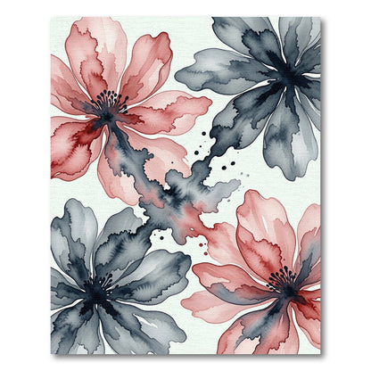Watercolor Pink and Charcoal Abstract Floral Rug