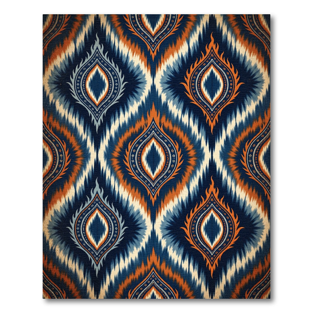 Indigo and Amber Ikat Medallion Rug