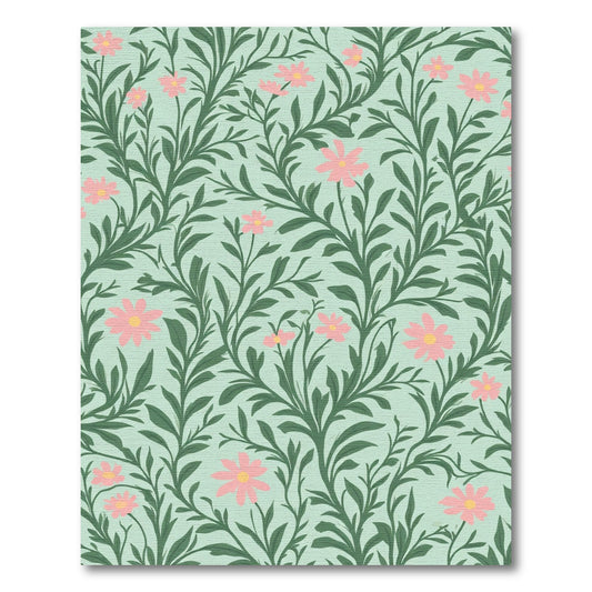 Soft Pink Flower Vine Meadow Rug