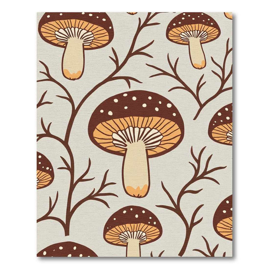 Brown Mushroom Twig Botanical Pattern Rug
